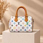 A416 handbag on warm beige studio pedestal